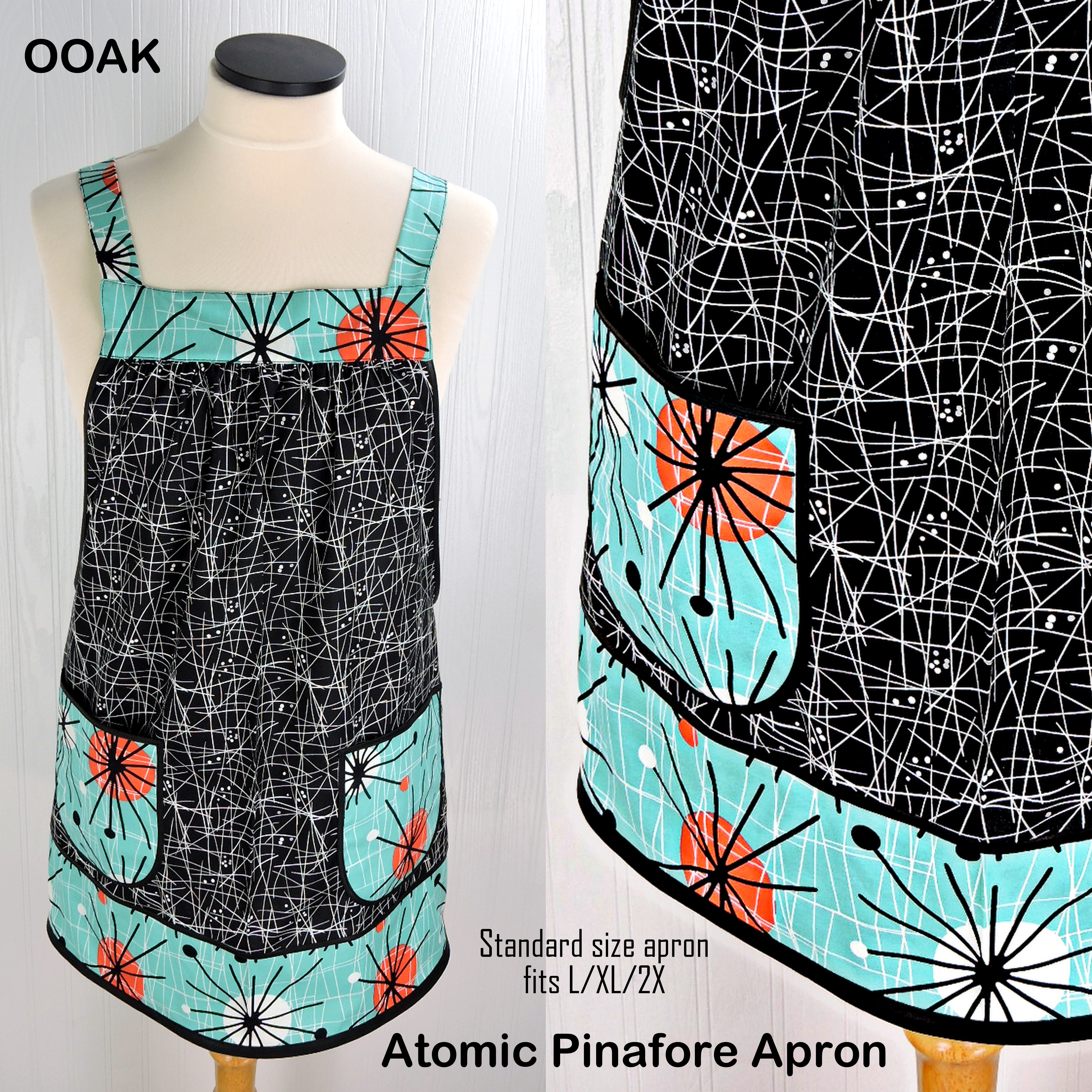 Atomic Pinafore Apron handmade by Laurie Kahn of Laurie's Gifts