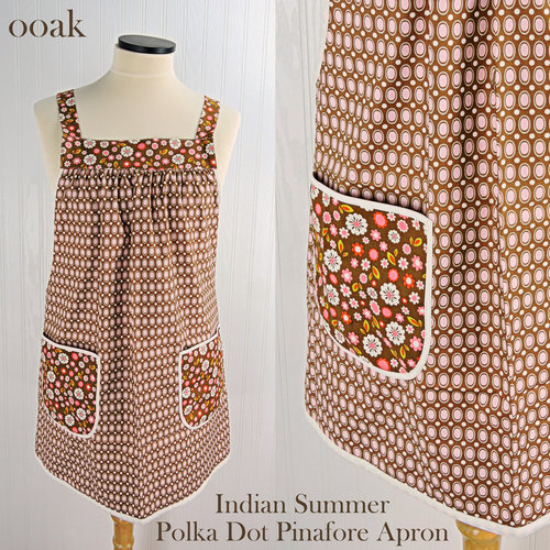 SHIPS FAST~ Indian Summer Polka Dot Pinafore, retro hostess apron, relaxed fit smock with pockets fits L/XL/2X, ready to ship