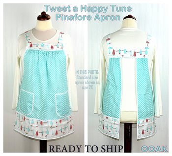 SHIPS FAST~ Tweet a Happy Tune Holiday Pinafore with no ties, relaxed fit smock with pockets, Christmas apron fits L-XL-2X ready to ship