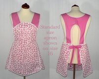 Retro 50s Smock (Daisies and Pin-dots in Pink) hostess apron, H-back style doesn't touch the neck, handmade after order XS to 5X Plus Size