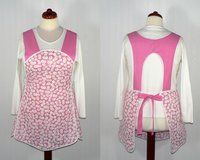 Retro 50s Smock (Daisies and Pin-dots in Pink) hostess apron, H-back style doesn't touch the neck, handmade after order XS to 5X Plus Size