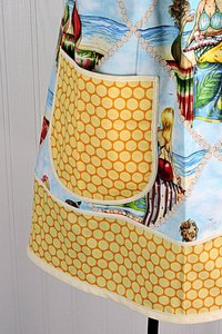 XS/S/M Fruit Ladies at the Beach Scrapbuster Pinafore, retro smock with pockets, no tie apron doesn't touch neck, ready to ship