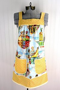 XS/S/M Fruit Ladies at the Beach Scrapbuster Pinafore, retro smock with pockets, no tie apron doesn't touch neck, ready to ship