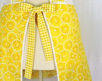 Lemon Slices & Gingham 50s Smock Apron, relaxed fit "H-back" doesn't touch neck, "first sample" fits L/XL, SHIPS FAST