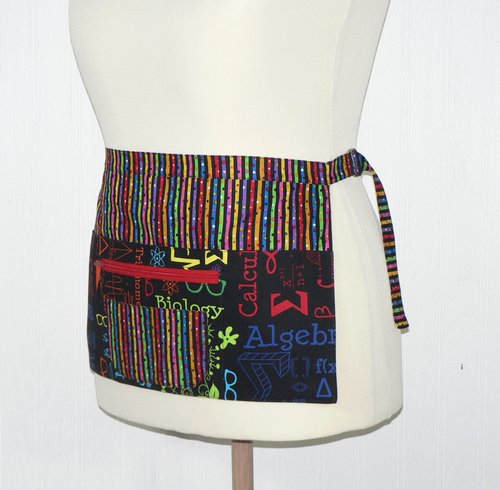 Science Geekery Teacher Half Apron, multi-pocket apron with zipper pocket, for vendors, crafters, standard size fits waists up to 40 inches