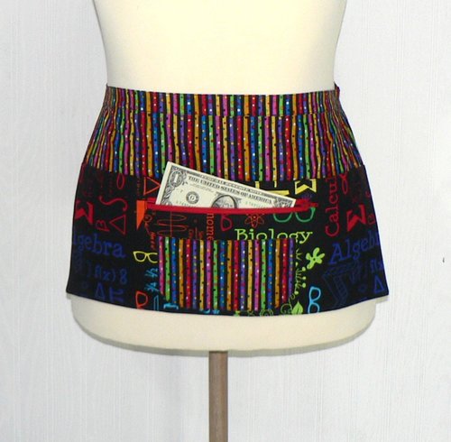Science Geekery Teacher Half Apron, multi-pocket apron with zipper pocket, for vendors, crafters, standard size fits waists up to 40 inches
