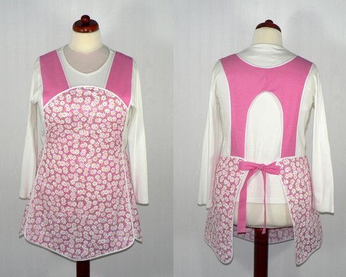 Retro 50s Smock (Daisies and Pin-dots in Pink) hostess apron, H-back style doesn't touch the neck, handmade after order XS to 5X Plus Size