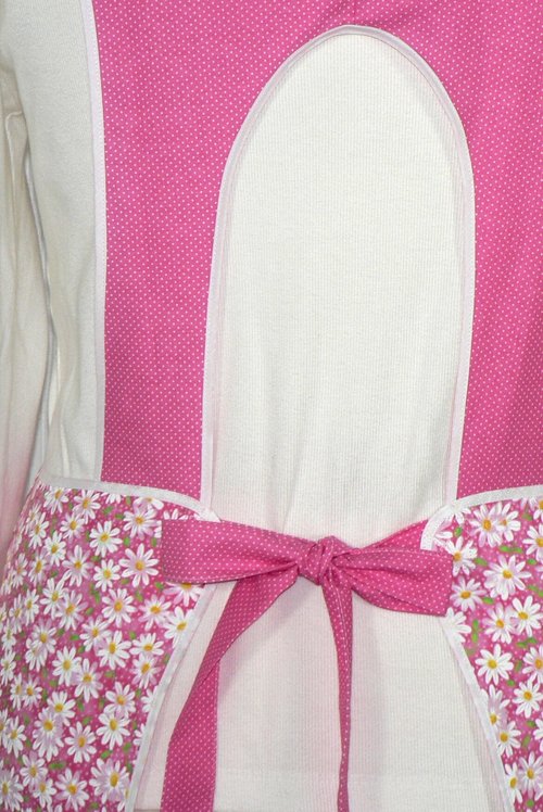Retro 50s Smock (Daisies and Pin-dots in Pink) hostess apron, H-back style doesn't touch the neck, handmade after order XS to 5X Plus Size