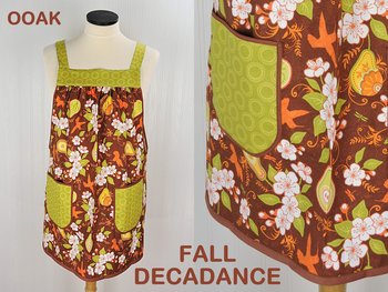 Fall Decadence Pinafore with no ties, relaxed fit smock with pockets, autumn farmhouse apron fits L/XL/2X, ready to ship now