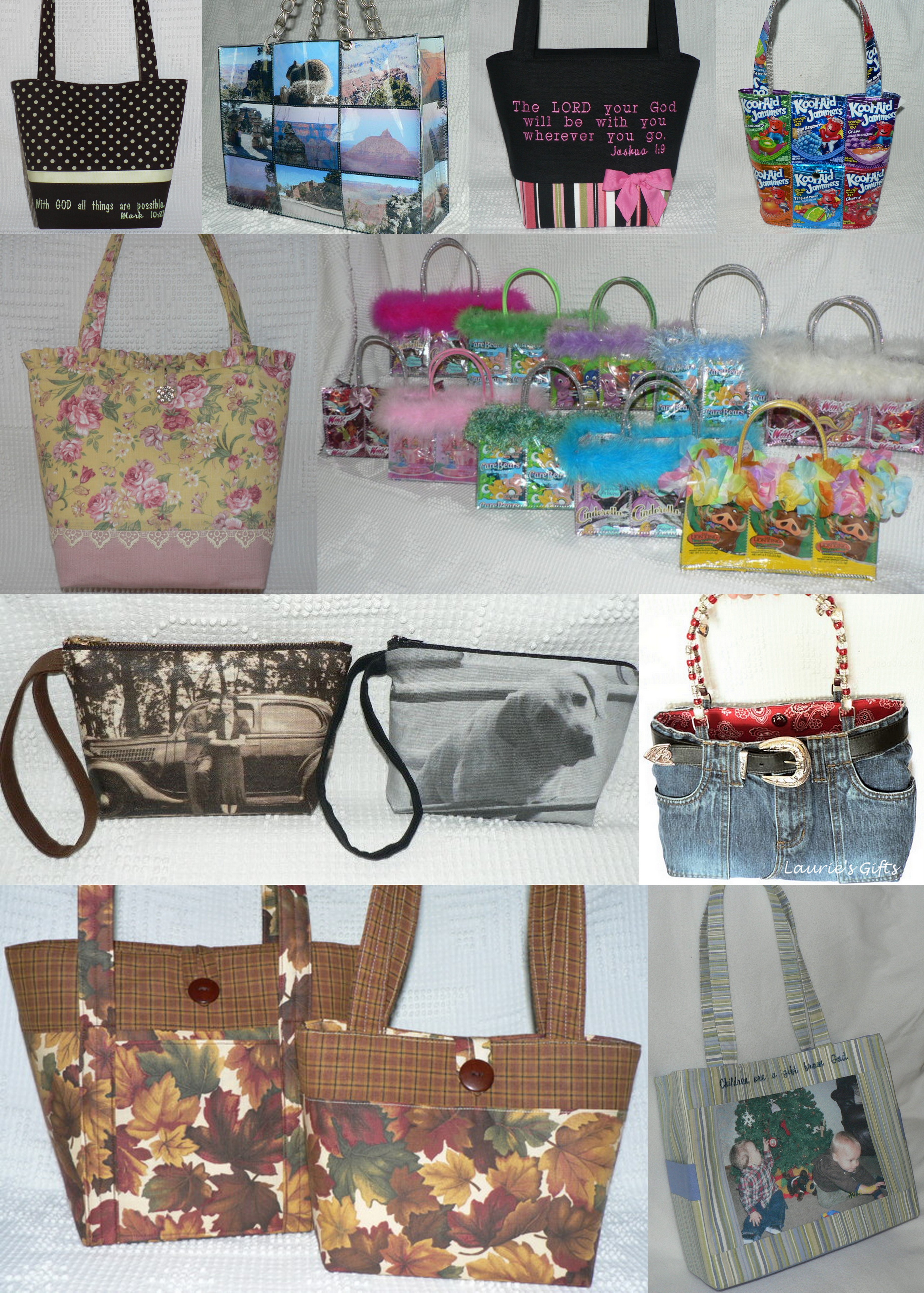 Product photography, handmade purses, flat lay, Laurie's Gifts