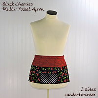 Black Cherries Multi-Pocket Apron with zipper, great for teachers, gardeners, servers, made after order in 2 sizes