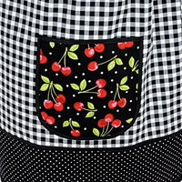 Cherries and Black Gingham Pinafore with no ties (XS to 5X) relaxed fit smock with pockets, retro farmhouse apron