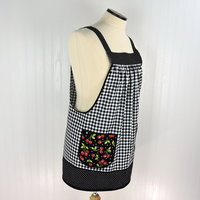 Cherries and Black Gingham Pinafore with no ties (XS to 5X) relaxed fit smock with pockets, retro farmhouse apron