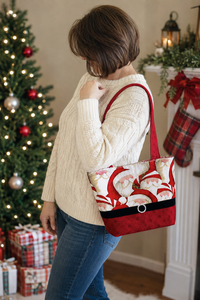 Leopard Santa Christmas Purse with velvet belt and rhinestone buckle, Cute Santa Bag, handmade after order