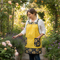 Charming Bees & Sunflowers Pinafore with no ties, relaxed fit smock with pockets, sunny yellow kitchen apron  XS - 5X