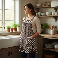 Brown & Cream Dot Pinafore with no ties, relaxed fit smock with pockets, lovely hostess apron, ready to ship fits L/XL/2X