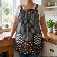 OOAK Midnight Cherries Pinafore with no ties (straps go straight over the shoulders) relaxed fit smock with pockets, L/XL/2X ships now