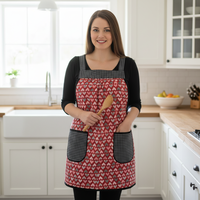 Red Flirt Hearts Valentine Pinafore with no ties, relaxed fit smock with pockets, standard size L/XL/2X, SHIPS FAST