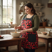 Red Poppies on Black Pinafore Apron with no ties, loose-fitting smock with pockets, pretty hostess apron, ready to ship fits L/XL/2X