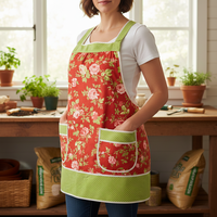 Scarlet & Sage Roses (in SCARLET colorway) Pinafore Apron with no ties, relaxed fit smock with pockets, made to order XS - 5X