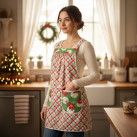 Swell Christmas Plaid Pinafore with no ties, relaxed fit smock with pockets fits L/XL/2X, Christmas baking apron, made to order