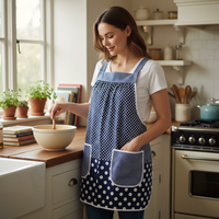 Navy Polka Dot Scrapbuster Pinafore, relaxed fit smock with pockets, comfortable (doesn't touch neck) Standard Size (fits L/XL/2X) ships now