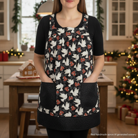 Peace Doves Pinafore with no ties, relaxed fit smock with pockets fits L/XL/2X, Christmas baking apron ready to ship now