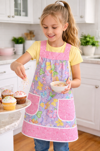 Glitzy Butterflies Children's Pinafore with no ties (straps go straight over the shoulders) relaxed fit smock with pockets, choose colors!