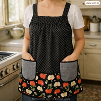 OOAK Apple Scrapbuster Pinafore with no ties (straps go straight over the shoulders) relaxed fit smock with pockets L/XL/2X ships now