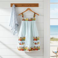 Fruit Ladies Border Pinafore with no ties (straps go straight over shoulders) relaxed fit smock with pockets, humorous beach theme, L/XL/2X