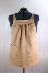 Natural (TAN) Washed Linen Pinafore Apron with no ties, 100% flax linen relaxed fit smock with pockets, handmade after order XS - 5X