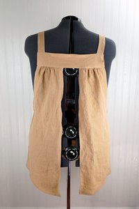 Natural (TAN) Washed Linen Pinafore Apron with no ties, 100% flax linen relaxed fit smock with pockets, handmade after order XS - 5X