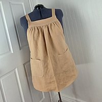 Natural (TAN) Washed Linen Pinafore Apron with no ties, 100% flax linen relaxed fit smock with pockets, handmade after order XS - 5X