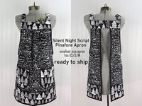 Silent Night Holiday Script Pinafore with no ties, Relaxed Fit Smock with pockets, smallest size fits XS/S/M, Christmas apron ready to ship now