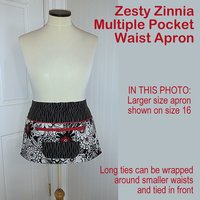 Zesty Zinnia waist apron with pockets for vendors, gardeners, servers, cute teacher apron with secure zipper pocket