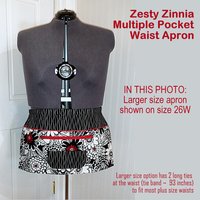 Zesty Zinnia waist apron with pockets for vendors, gardeners, servers, cute teacher apron with secure zipper pocket