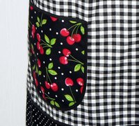 Cherries and Black Gingham Pinafore with no ties (XS to 5X) relaxed fit smock with pockets, retro farmhouse apron