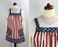 Stars and Stripes Pinafore Apron with no ties, patriotic flag smock apron with pockets made-to-order XS to 5X