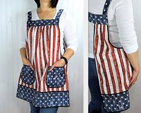 Stars and Stripes Pinafore Apron with no ties, patriotic flag smock apron with pockets made-to-order XS to 5X