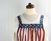 Stars and Stripes Pinafore Apron with no ties, patriotic flag smock apron with pockets made-to-order XS to 5X