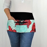 Big Poppies multi-pocket apron, floral waist apron with zipper pocket for vendors, teachers, servers, standard size fits waists up to 40 in.