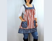 Stars and Stripes Pinafore Apron with no ties, patriotic flag smock apron with pockets made-to-order XS to 5X