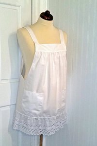 XS to 5X White Pinafore Apron with eyelet ruffle, relaxed fit smock with pockets, cosplay apron handmade after order