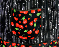 Sweet Cherry Hearts Pinafore Apron with no ties, relaxed fit smock apron with pockets, made to order to fit XS - 5X