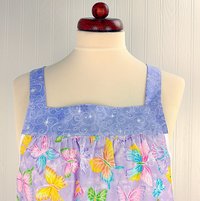 Purple Glitzy Butterflies Pinafore with no ties, relaxed fit smock apron with pockets, colorful with a bit of sparkle XS -5X