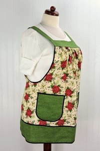 Poinsettias on Cream Pinafore with no ties, XS - 5X relaxed fit smock with pockets, Christmas Floral Apron made to order