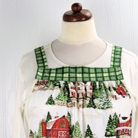 Evergreen Farm Pinafore with no ties, relaxed fit smock with pockets, Snowy Winter Scene Apron, handmade after order