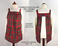 XS - 5X Christmas Plaid Pinafore with no ties, relaxed fit smock with pockets, handmade after order