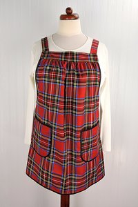 XS - 5X Christmas Plaid Pinafore with no ties, relaxed fit smock with pockets, handmade after order