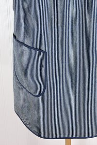 Hickory Stripe Denim Pinafore with no ties, relaxed fit blue jean apron, sturdy artist smock with pockets XS to 5X
